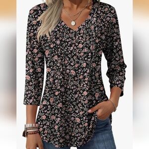 Floral Black and Pink Women's Top